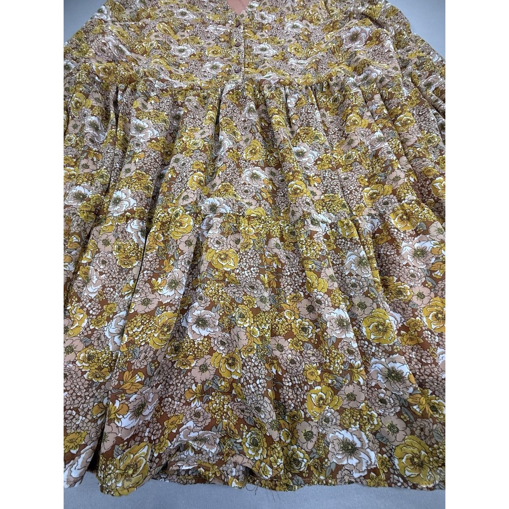 Indigo Soul Dress Women's 2XL Brown Yellow Floral Boho Short Babydoll Hippie - Picture 5 of 13